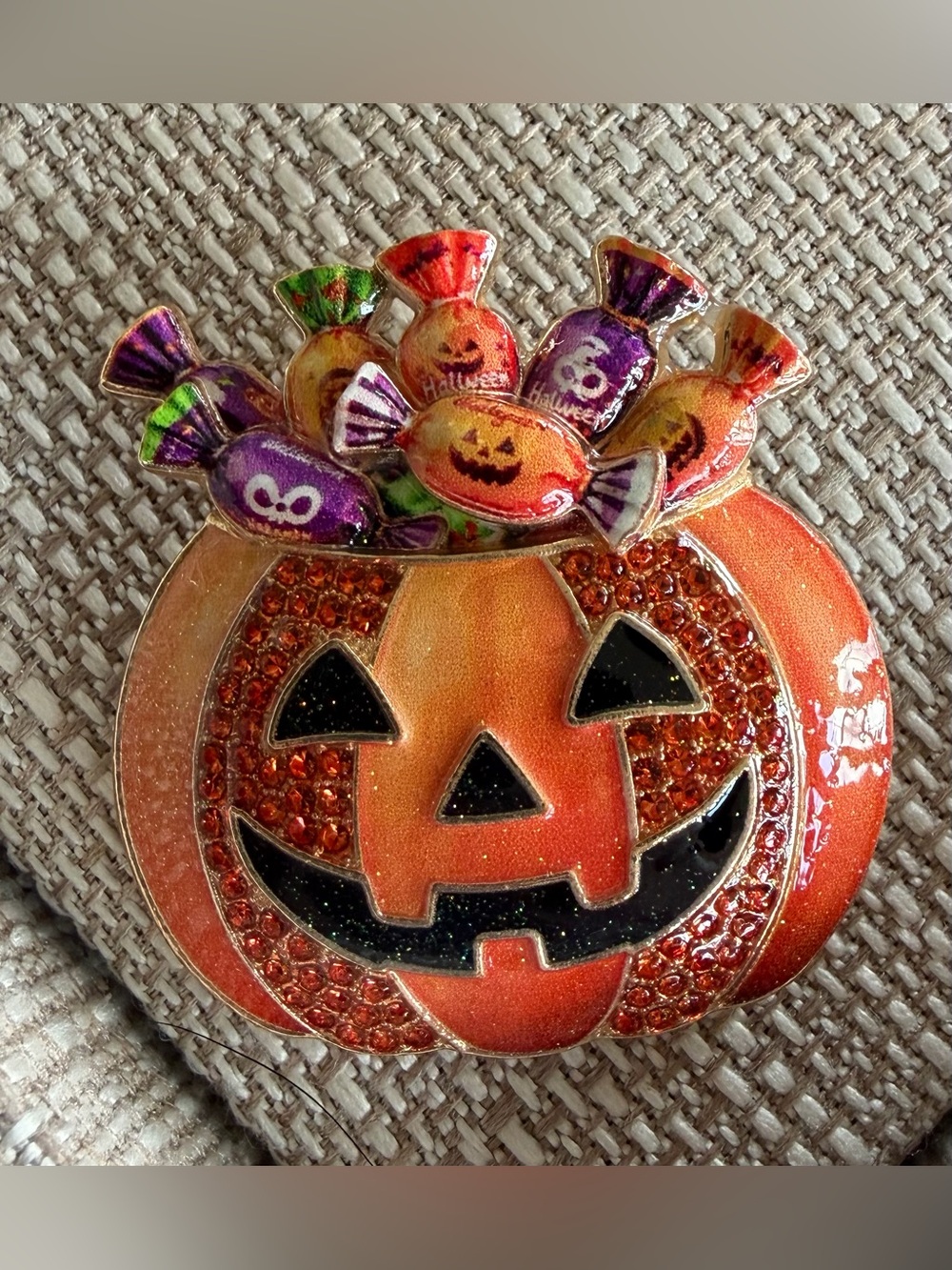 Halloween Orange Jack-O'-Lantern Candy Bucket Pin - Unbranded
